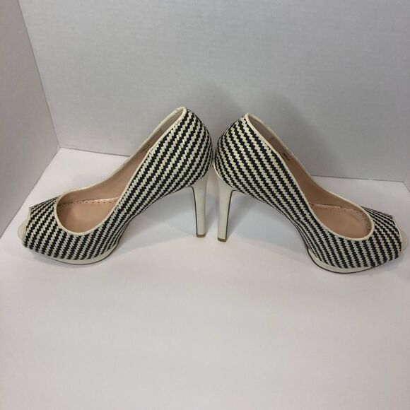 Madison black and white geo design peep toe heels - Picture 7 of 12